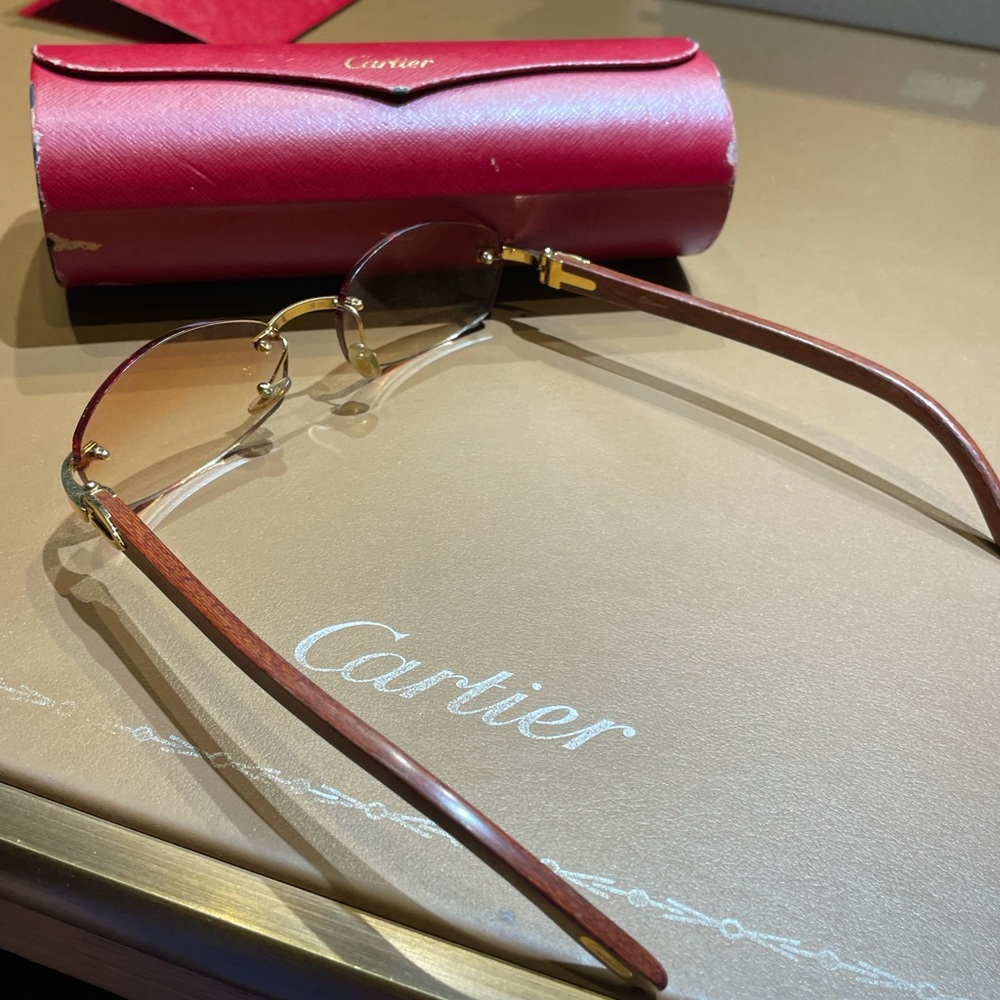 Vintage Cartier Wood Rimless Sunglasses - Picture 9 of 15